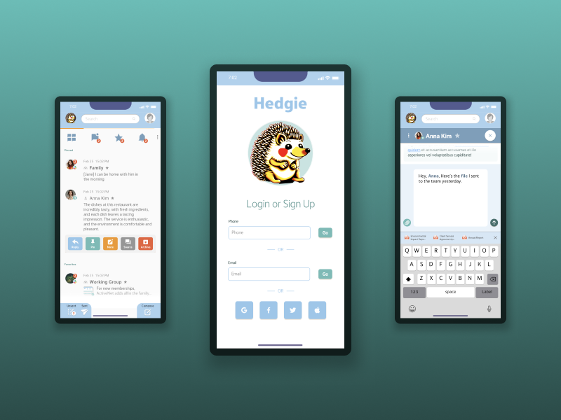 3 Hedgie app screens